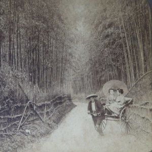 c1900 Kyoto Japan Man Pulling Rickshaw w/Two Ladies Stereoview Underwood 79